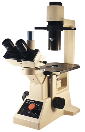 A white and black microscope
Description automatically generated