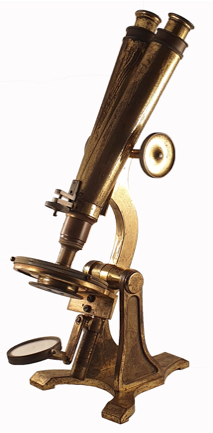 A close-up of a gold microscope
Description automatically generated