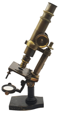 A close-up of a gold microscope
Description automatically generated