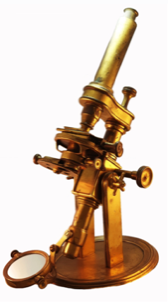 A close-up of a gold microscope
Description automatically generated