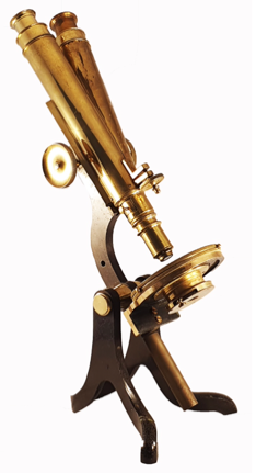 A close-up of a gold microscope
Description automatically generated